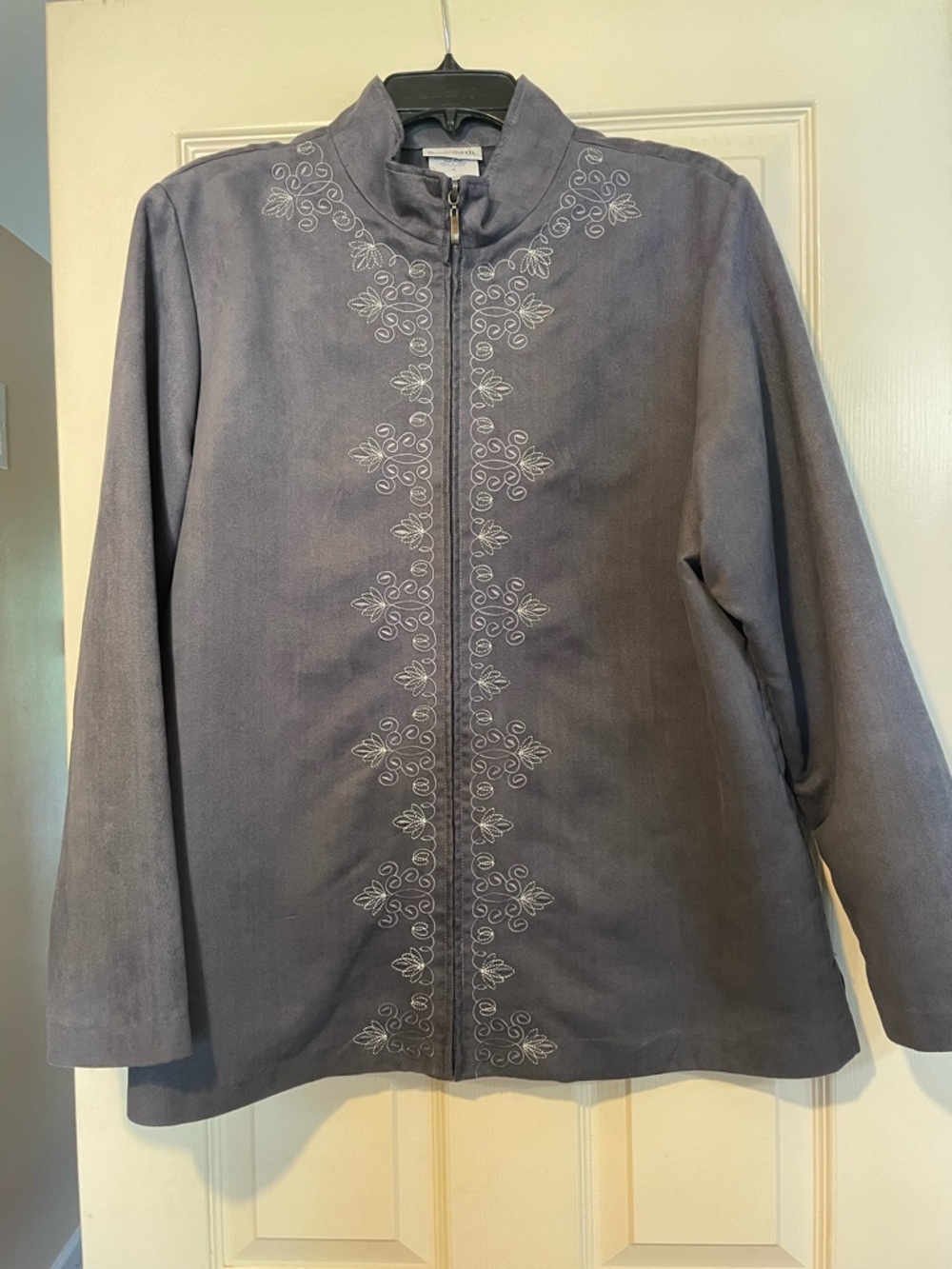 BonWorth Embroidered Zip-Front Jacket in Slate Gray